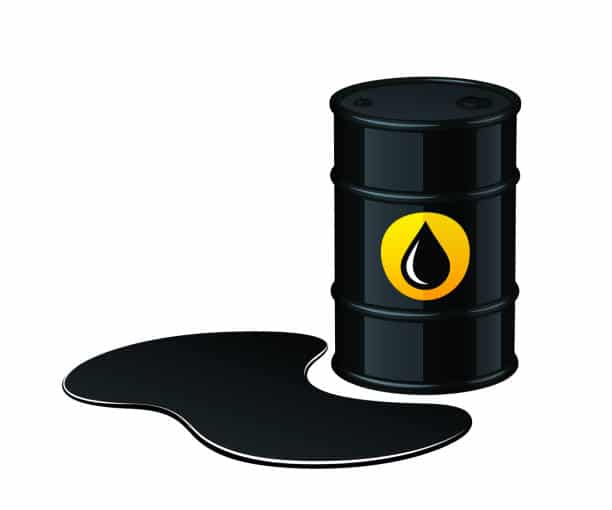 Barrel of oil with spilled oil vector illustration isolated on white background