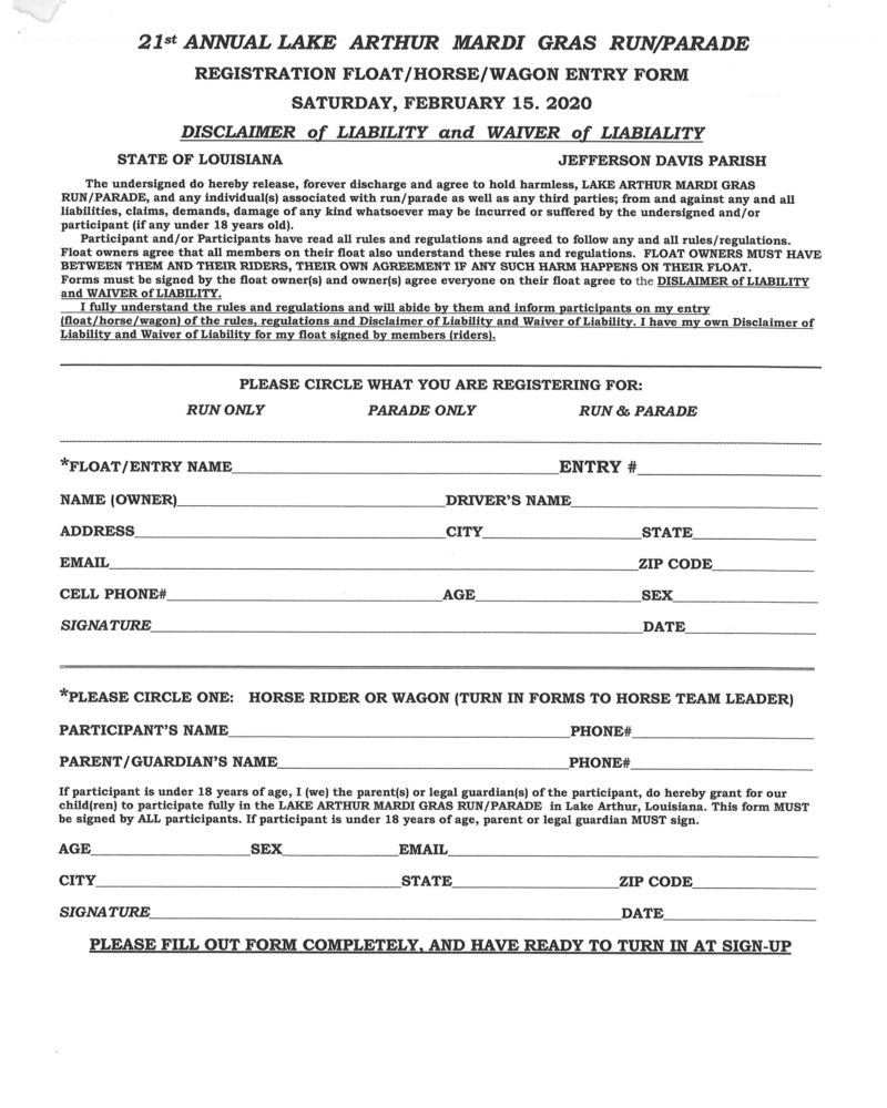 Lake Arthur Mardi Gras Run and Parade Jeff Davis Parish